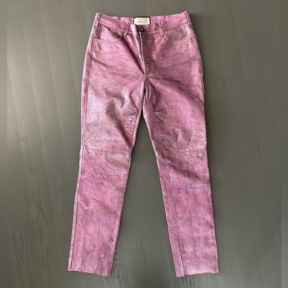 Gucci Magenta Pink Leather Trousers 42IT